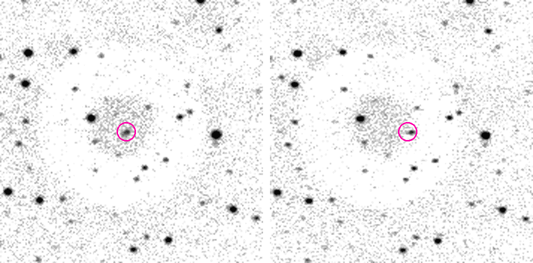 Two stacks of 60-second luminance frames from the Leitner 16-inch, 22 minutes apart
